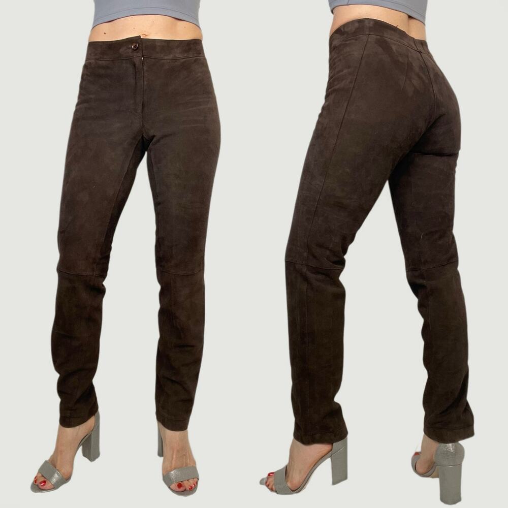 Dolce & Gabbana suede leather slim‎ pants skinny brown designer vintage Y2K XS